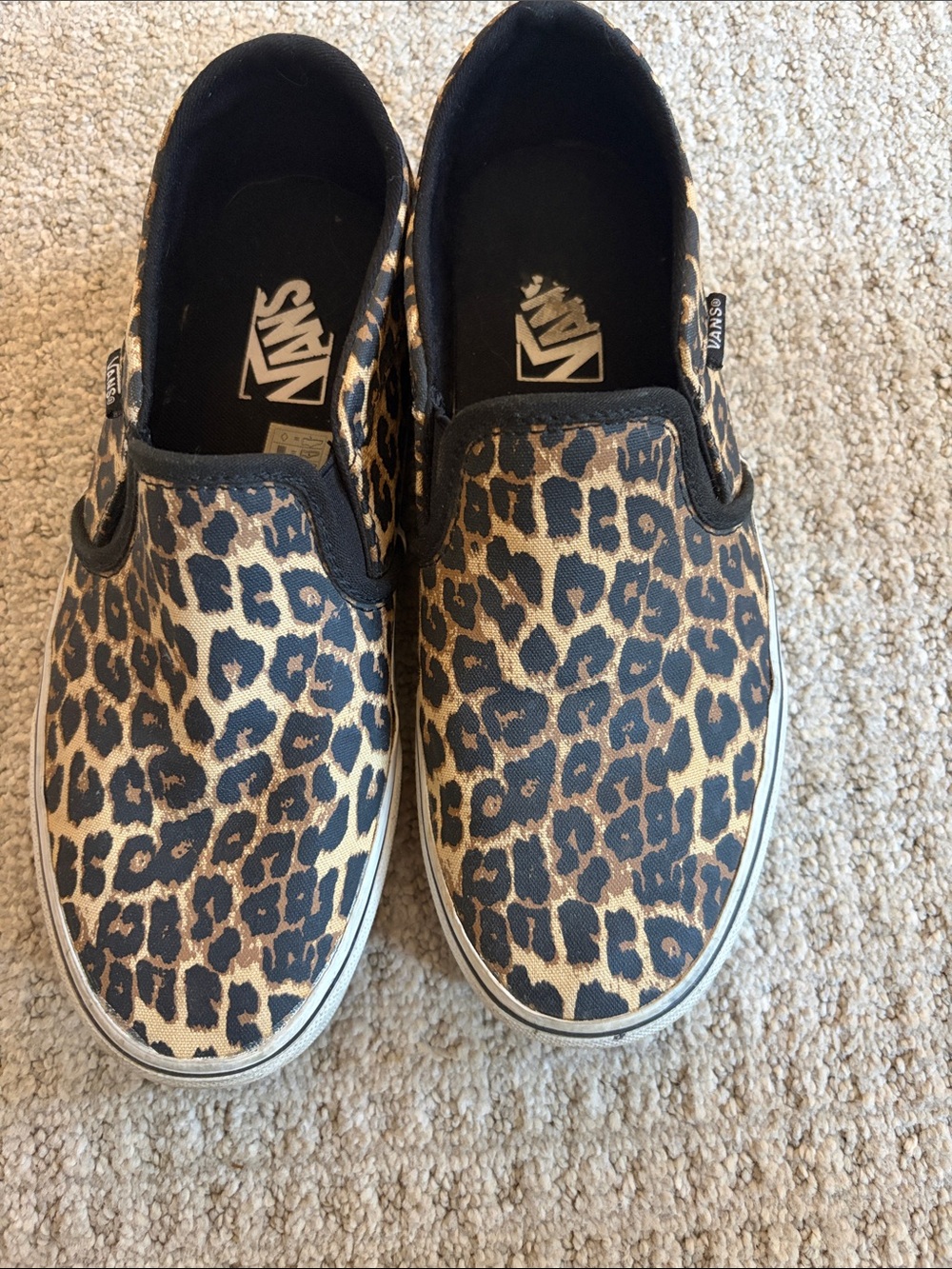 Women’s Vans Leopard Print Slip-On Sneakers — Black & Tan
